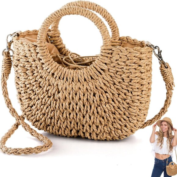 Handbags - Women Straw Handbag Mini Summer Beach Rattan Tote Crossbody Clutch